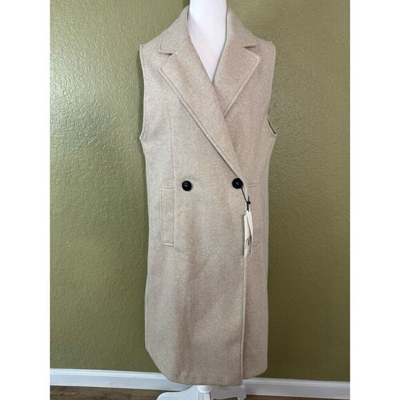 Zara S Long Vest Beige Tan Overcoat Neutral Contemporary Minimalist Clean Girl - Picture 1 of 11